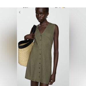 Mango Short buttoned dress in Khaki
